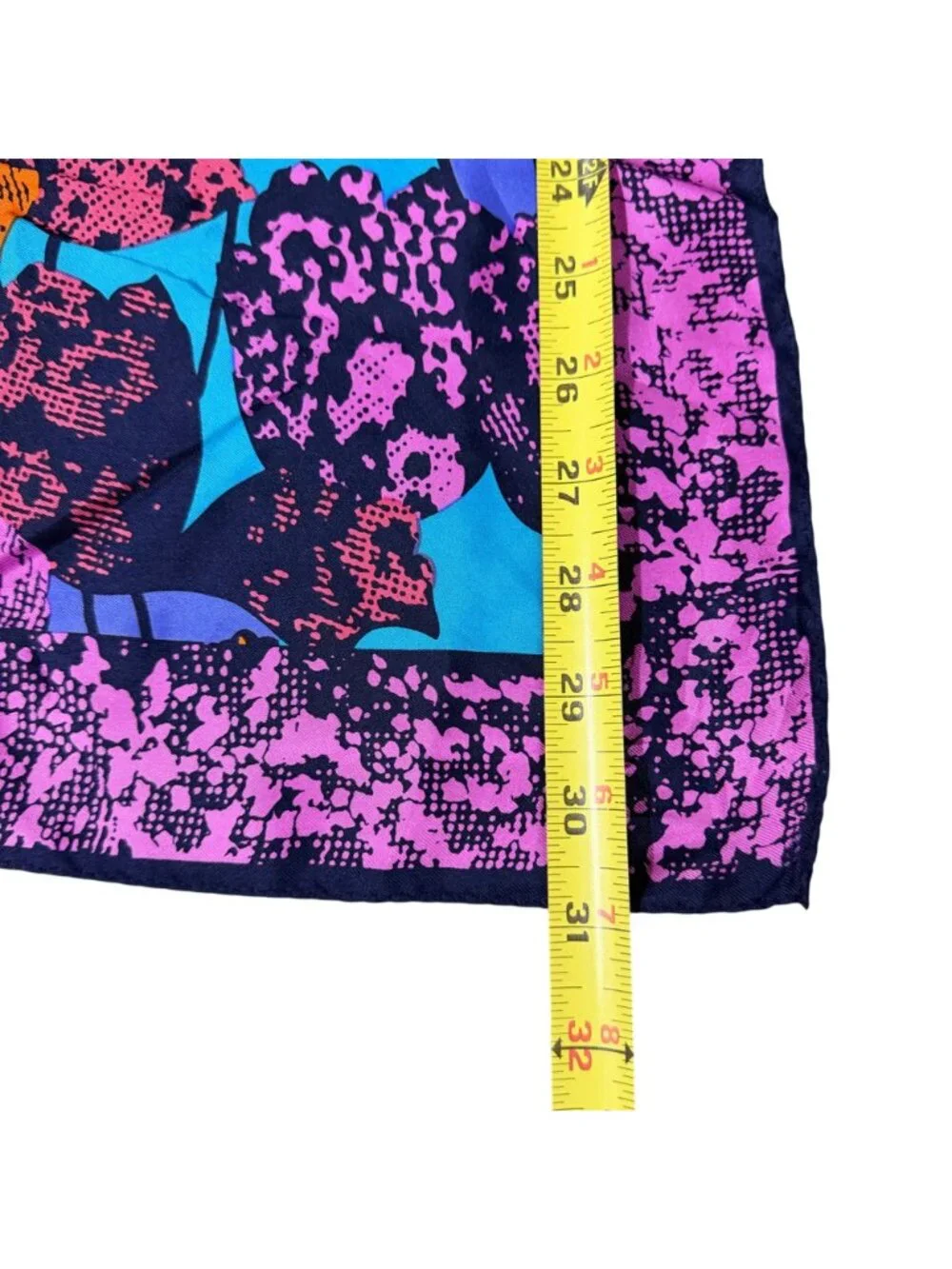 Silk Scarf Japan Pop Art Tulip Floral 1980s Vintage Purple Navy Neon Flowers
